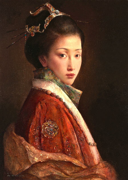 Tang___Wei_Min_My_Wife_in_Tang_Dynasty_Clothing_2166_403.jpg - 唐偉民  人物油畫  (藏族少女)