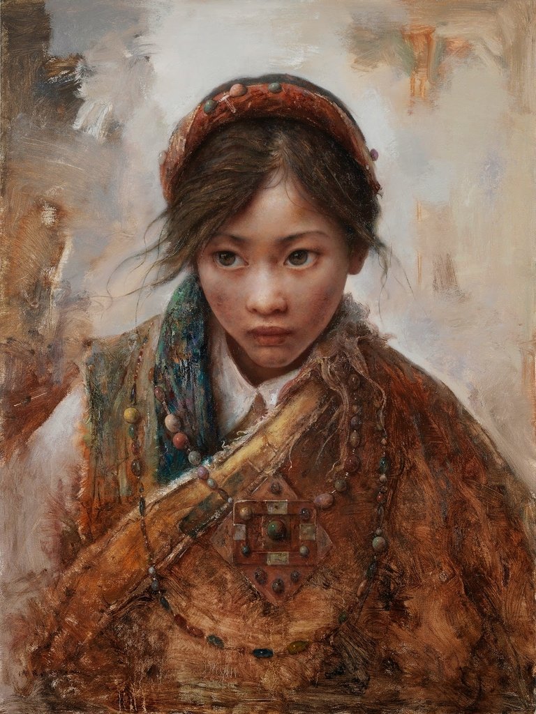 唐伟民(Tang Wei Min)-www.kaifineart.com-13.jpg - 唐偉民  人物油畫  (藏族少女)